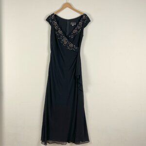 Alex Evenings, Size 8 long black dress with colored sequin neckline, EUC